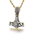 Colgante Martillo de Thor vintage para hombre con nudos celtas y detalles de calavera - Colgante Bicolor Oro Plata (KP96350)