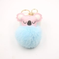 Pink faux leather koala keychain with light blue fluffy faux fur ball and gold clip - Light Blue