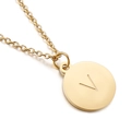 Collier minimaliste en acier doré avec pendentif rond orné de la lettre majuscule V - Lettre V