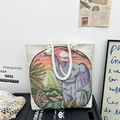 Canvas elephant tote bag with purple landscape embroidery and rope handles - Noon Sun Elephant