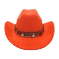 Orange western cowboy hat with ethnic braided band and silver metal pendants - Orange