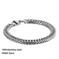 Detailed view of 8mm silver stainless steel Cuban link bracelet with high-polish finish - 18cm / Style 2-8mm Cuban Chain