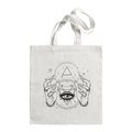 White canvas tote bag with black Egyptian Demon Eye graphic and twin shoulder straps - E225-Hands Guiding All-seeing Eye
