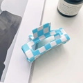 Hair claw clip with blue and white checkerboard pattern in glossy acrylic finish - 7.5cm / Blue & White Checkerboard