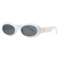 Oval retro sunglasses in glossy white frames with grey lenses and gold metal logo - White Frame Gray Lens