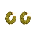 Grass green translucent twisted acrylic C-shape earrings with golden metal studs - Grass Green