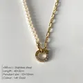 Collier demi-perles et chaîne en or avec pendentif cercle en cristal, or 14K. - Chaîne Trombone Fermoir Cercle Strass Or 14K (XNL0010-2)