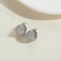 Detail of elegant silver circular hoop earrings with full pave cubic zirconia inlay - White Gold Round Hoop
