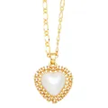 Golden Figaro chain necklace featuring a heart-shaped pearl pendant with a textured border - Heart Artificial Pearl Style