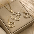 Golden heart jewelry set with necklace and earrings featuring white rhinestones - Hollow Rhinestone Heart Style (Gold)