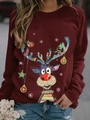 Detail of Christmas deer and snowflake print on wine red long sleeve crewneck sweatshirt - Burgundy
