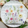 Square floral printed paper napkin with elegant flowers on a white lace plate - Natural Floral (1075)