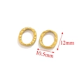 Detailed size chart showing 12mm x 10.5mm hammered gold irregular oval earring links - Style E (Hammered Textured Ellipse 12x10.5mm)