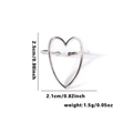 Adjustable hollow heart fishtail ring in silver titanium steel with size dimensions - TYR0530 / Silver Large Hollow Heart
