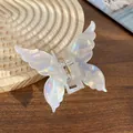 Iridescent butterfly hair claw clip with pearlescent finish and gold metal spring - Butterfly 7cm / Iridescent White