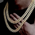 Hip hop 14mm gold-plated Cuban link chain with sparkling diamond-set rhombus links - 55CM Gold Necklace