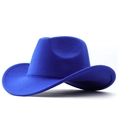 Detail of royal blue felt cowboy hat showing fine wool texture and stitched wide brim - Sapphire Blue