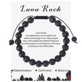Detailed macro view of black volcanic lava rock beads on adjustable woven rope bracelet - Lava Rock Bracelet