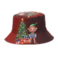 Detail of red Christmas bucket hat featuring festive elf and holiday tree prints - M (56-58cm) / Red Gradient Christmas Elf