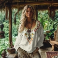 S White Colorful Floral Embroidery
