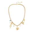 Collier doré avec fleur turquoise et perle baroque sur une chaîne à croix - Style Perle Baroque et Papillon (8#)