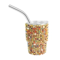 Insulated stainless steel 3oz shot cup with multicolored rhinestones and straw - Tapered Leg / Multi-color Gold