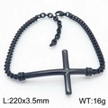 Black matte stainless steel cross bracelet for men and women with 220mm woven chain - 22cm / Black (KB167196-KFC)