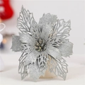 Sparkling silver glitter poinsettia flower with hollow petals for Christmas tree decor - Glitter Style / 13cm / Silver