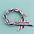 Red, white, and blue striped silk scarf bag strap with golden metal clasps for handbag - Black and White Pattern (B110-K)