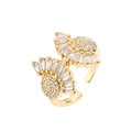 Bague ouverte dorée de luxe avec des motifs géométriques en zircon en forme d'éventail - Ouvert Réglable / Forme de Feuille en Éventail (CR00784CX) / Doré