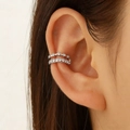 Silver double-layer cuff earring with sparkling zircons for non-pierced ears - Silver Double Layer Rhinestone Style (WG-1412)