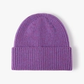 Classic dark purple ribbed knit beanie hat with warm folded cuff for outdoor wear - Heather Purple