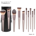 Set de 10 pinceaux maquillage champagne avec tube de rangement noir élégant - 10 Pinceaux de Maquillage Champagne avec Seau Noir