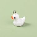Miniature white resin duck charm with orange beak and silver loop for DIY jewelry - White Duck