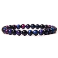 6mm natural stone beaded bracelet with gradient blue and purple tiger eye beads - Purple Multi-color Tiger Eye