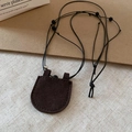 Minimalist dark brown suede heart bag pendant necklace with black woven leather cord - Dark Brown Mini Bag