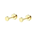 Polished gold stainless steel barbell stud earrings with minimalist flat back design - Gold 4mm Disc Stud Earrings Pair