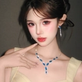 Elegant set of blue teardrop crystal necklace and drop earrings in a vintage style - 3# Blue Gemstone Necklace Earring Set (HN5047-3)