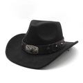 Classic black felt cowboy hat featuring vintage bull head buckle and studded leather band - M(56-58cm) / Black