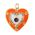 Orange heart charm with evil eye and colorful zircon stones in gold plating - Enamel Heart Eye Pendant-Orange-29