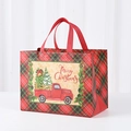 Christmas non-woven gift bag with red plaid pattern and vintage truck illustration - Christmas Tree