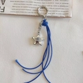 Porte-clés étoile vintage Y2K avec pendentif argenté et décoration de long gland bleu - Bleu