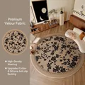 Modern vintage round rug with black rose pattern on beige, waterproof and non-slip bottom - Diameter 80cm / Ink Aroma