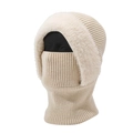 Winter beige Strick-Sturmhaube mit dickem Kunstpelzbesatz für volle Wärme - Einheitsgröße / Hellbeige