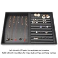 Black PU jewelry tray with 10 hooks for necklaces and padded slots for rings - Necklace + Ring Tray
