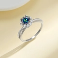 S925 sterling silver moissanite ring featuring a colorful 1 carat halo center stone - Blue