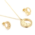 Golden moon and star jewelry set with necklace and earrings featuring micro-set crystals - Gold (KS138693-KLX)