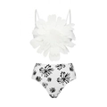 Chic two-piece bikini with 3D floral top and high-waisted black and white floral bottom - White 2-Piece Bikini