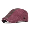 Vintage washed canvas ivy cap in burgundy with brown stripes and adjustable metal buckle - Adjustable / Burgundy