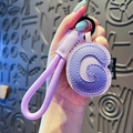 Letter G purple leather keychain with litchi texture and braided rope ring - Letter G